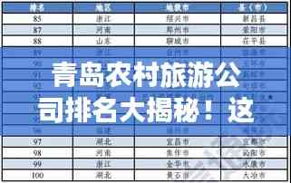青島農村旅游公司排名大揭秘！這些公司上榜必有其獨特之處！
